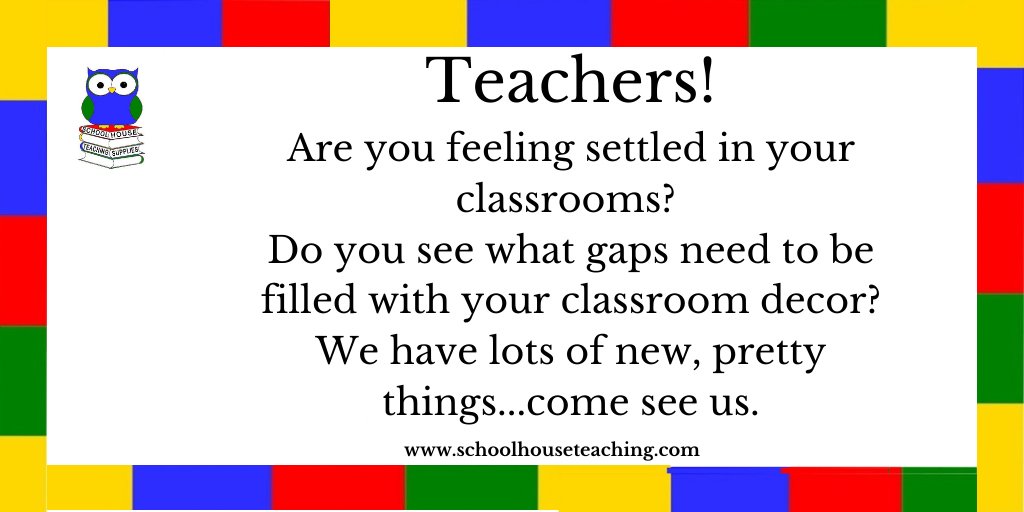 SchoolHouseVic's tweet photo. We are continually replenishing our classroom decor inventory.
We've been receiving so many beautiful new trims, nameplates, better than paper, nametags and much more. Come and see or see online: https://t.co/XaFw3eySyi  
#Schoolhousevic #classroomdecor #classroom https://t.co/Ux6b1IraXT