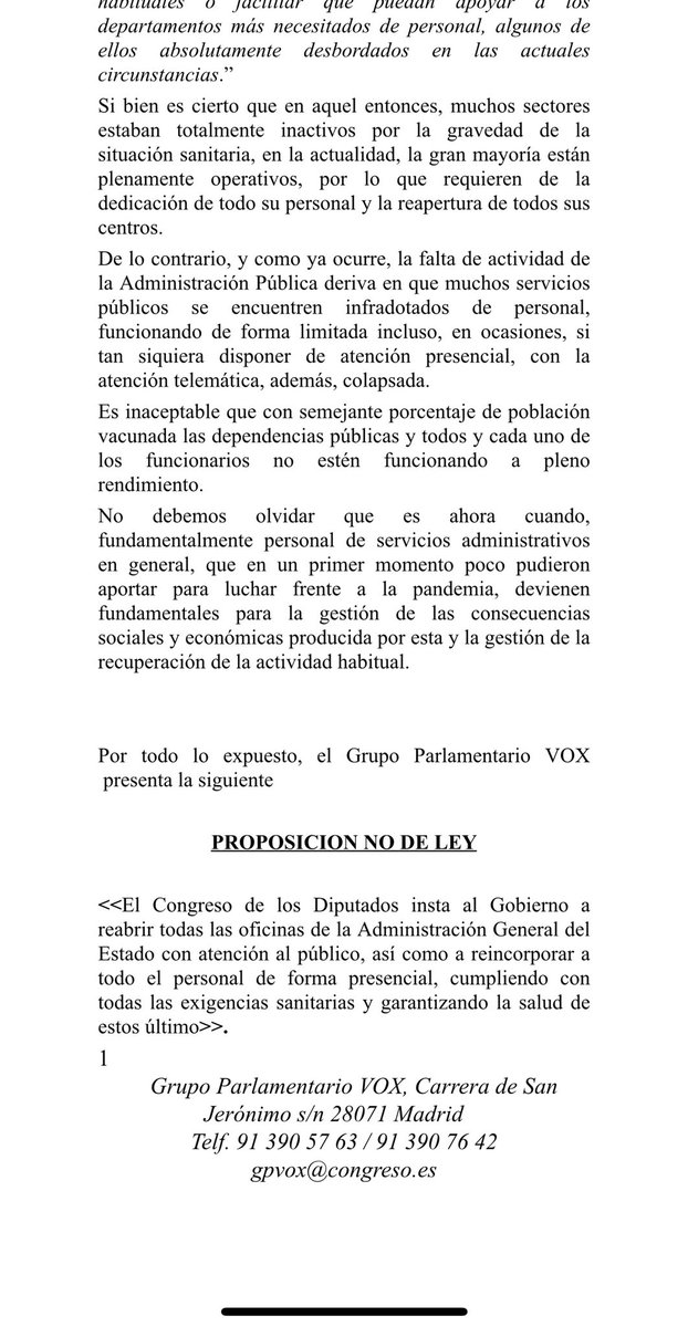 Ni un sólo servicio público debe permanecer con el sistema de CITA PREVIA. <a href="/VOX_Congreso/">Grupo Parlamentario de VOX en el Congreso</a> reclama en <a href="/Congreso_Es/">Congreso</a> la inmediata apertura de todas las oficinas públicas. Los parados encuentran en España oficinas cerradas y teléfonos comunicando. Y así, todo. Ya está bien.