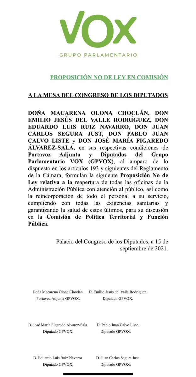 Macarena_Olona's tweet photo. Ni un sólo servicio público debe permanecer con el sistema de CITA PREVIA. @VOX_Congreso reclama en @Congreso_Es la inmediata apertura de todas las oficinas públicas. Los parados encuentran en España oficinas cerradas y teléfonos comunicando. Y así, todo. Ya está bien. https://t.co/auYjkQJKjF