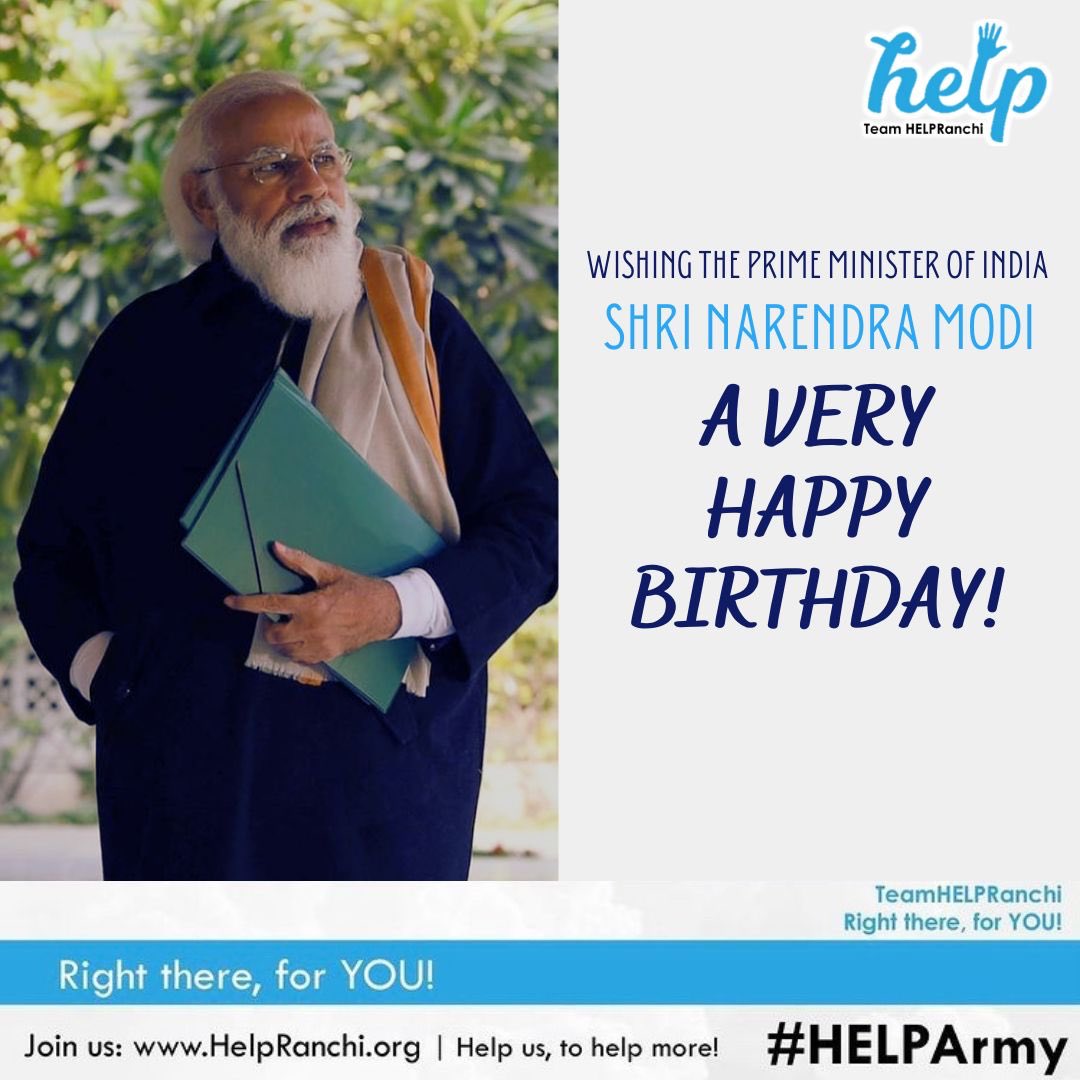 HelpRanchi's tweet photo. Happy Birthday Hon PrimeMinister of India Shri @narendramodi @PMOIndia #HappyBdayModiji https://t.co/Tf3XUBOFng