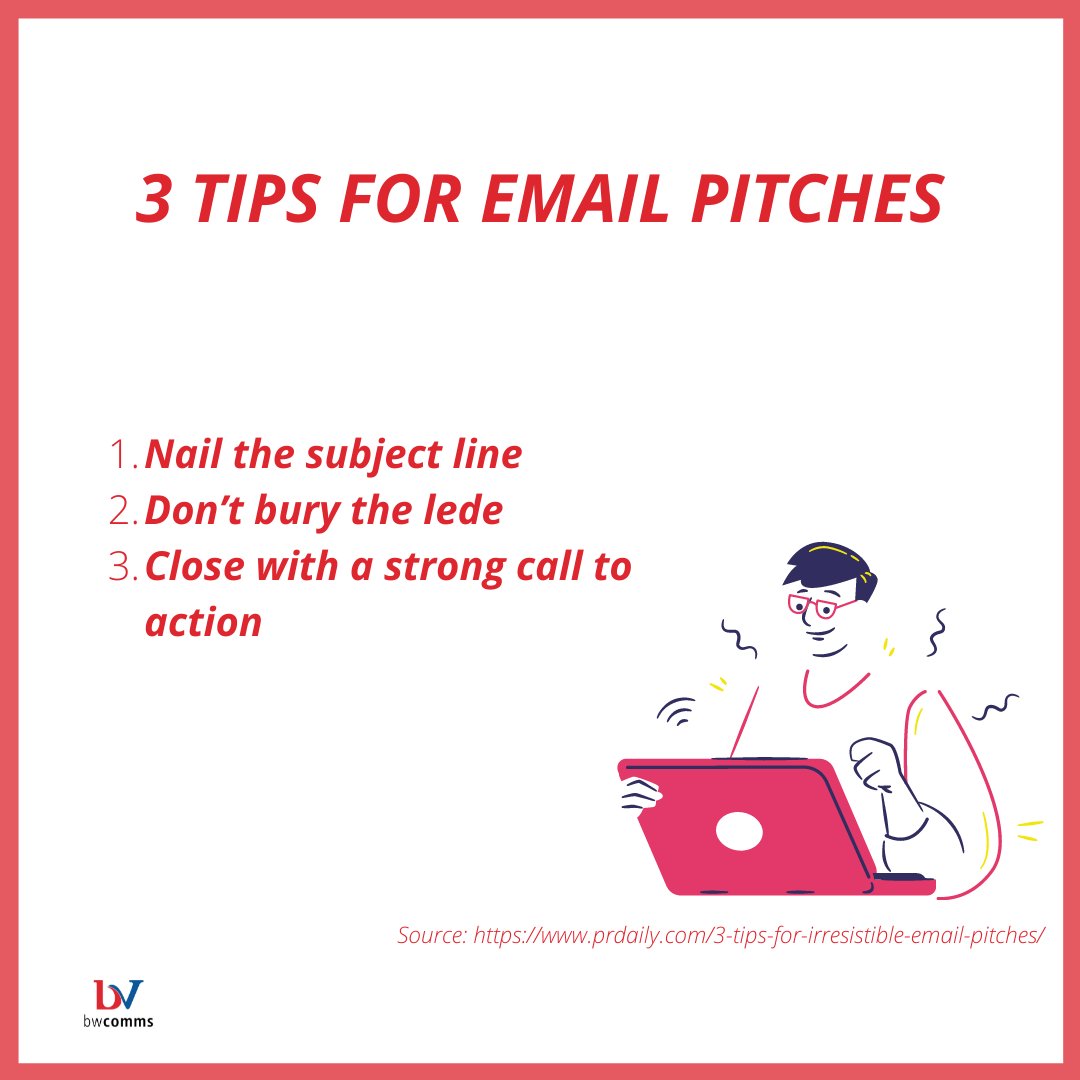 bwcomm's tweet photo. Three tips for email pitches

#bwcomms #bwcommunications #Tips #emailtips https://t.co/ATIWUGJNdb