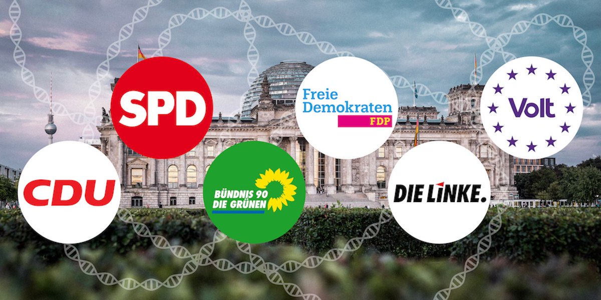 Noch 10 Tage bis zur #Bundestagswahl21. Ihr fragt euch, was die einzelnen Parteien zum Thema #SynthetischeBiologie und #Gentechnik zu sagen haben? Dann schaut euch unsere Wahlprüfsteine an.

gasb.de/wahlpruefstein…

#synbio