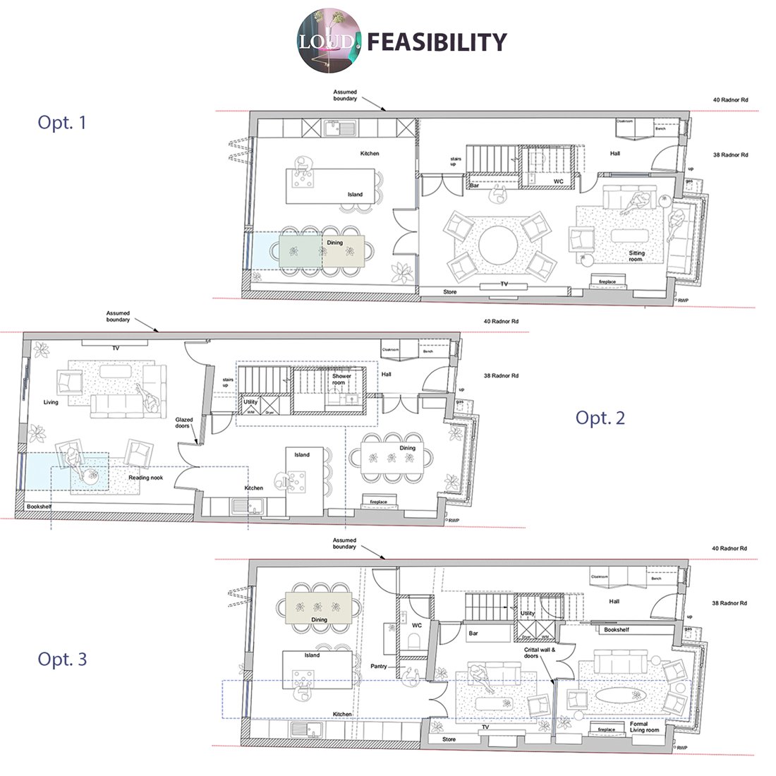 RIBAKateC's tweet image. FEASIBILITY FRIDAY!!!
Here we have the initial 3 options we have presented to the client for a project including  a side extension and re-design of the internal layout on the ground floor. 

Image &amp;amp; Design: @loudarchitects⠀⠀⠀

#loudarchitects #feasibility #feasibilityfriday