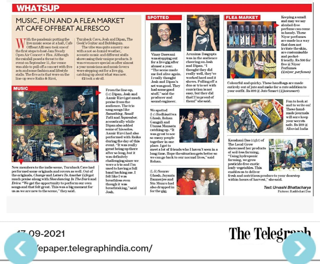 Thanks <a href="/t2telegraph/">t2</a> for this feature on our scene starter gig #Jamsteady Fresh! 

<a href="/nishit_smokeinc/">NISHIT ARORA</a> <a href="/KolkataScene/">KolkataScene</a>