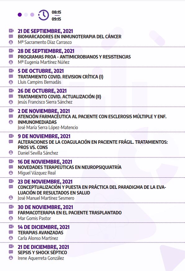 sefh_'s tweet photo. El próximo martes 21 de septiembre retomamos las sesiones formativas online con el Módulo 4 👉👉 Farmacoterapia. Conceptos avanzados

‼️NO es necesaria inscripción
💻Cada martes a las 8.15h (acceso con claves de socio de la SEFH)👉 https://t.co/7yGMvLzvpM https://t.co/GyPhhPPPEH