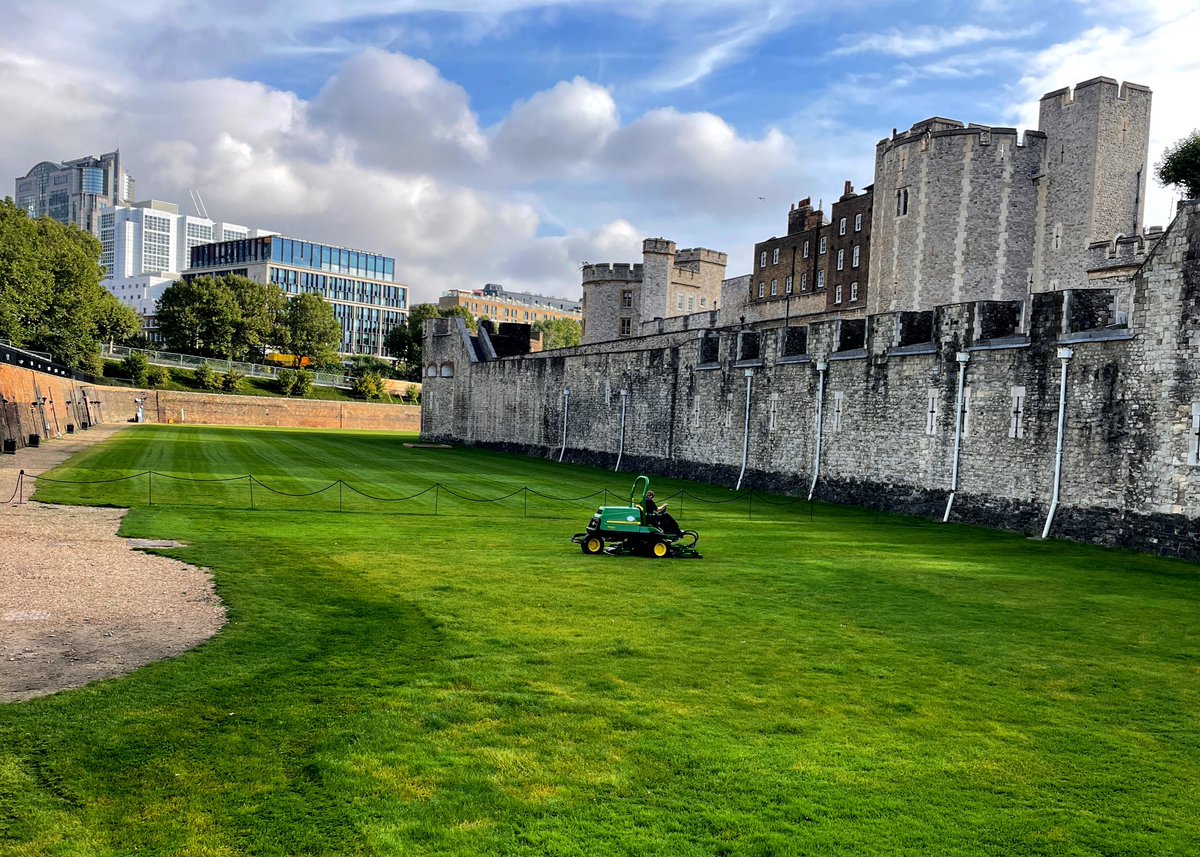 spike_abbott's tweet image. Our head gardener @Williams76David enjoying his new ‘toy’ @TowerOfLondon #moat #grasscutter #rideonmower