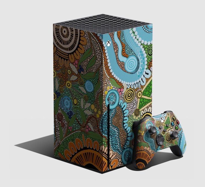 naidocweek's tweet image. We&apos;re honoured to work with @XboxANZ and @IndigitalEdu on the 2021 Minecraft Education Challenge. Two lucky schools won this limited edition #NAIDOC2021 artwork wrapped Xbox Series X with matching controllers. Artwork is by Maggie-Jean Douglas. There&apos;s only 3 in the entire world.