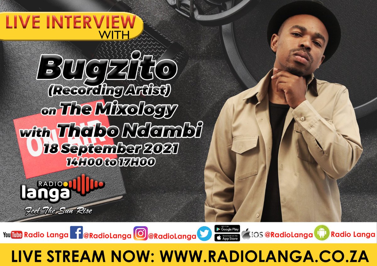 Radiolanga's tweet photo. The Mixology is switching things up his Saturday. Catch the gifted @Bugzito live on Radio Langa tomorrow noon.

Stream live on https://t.co/OPSa7D0fns or simply download the Radio Langa App.

#weekend #radiolanga #OnAir #music #feelthesunrise https://t.co/eyvG33fpGA