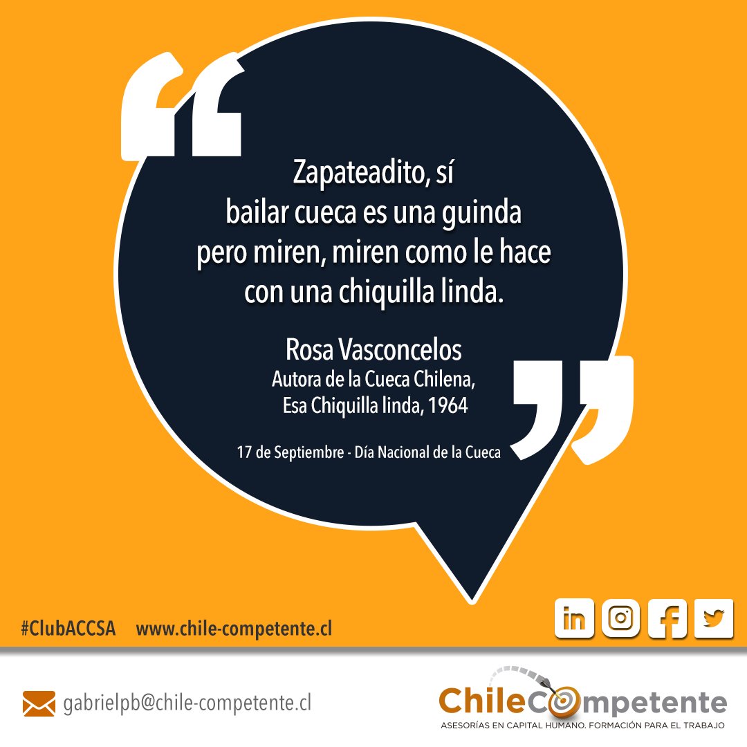 ChileCompetente's tweet photo. ¿Sabías qué?... hoy es el día de la Cueca, una de nuestras tradiciones que nos hacen únicos en el mundo. Así como la marca de tu negocio único e irrepetible. #ChileCompetente #ACCSA #AquíVamos #EmprendedoresWorkCafé #RegistroDeMarcas #CCS #Comercio @radiousach #DíaDeLaCueca https://t.co/Ahxd0T7v2Z