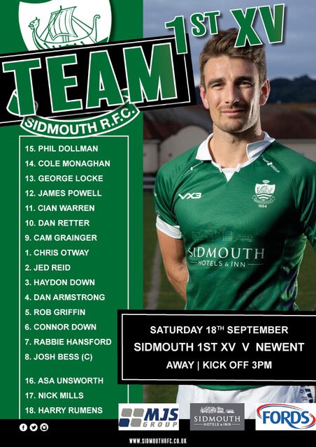 SidmouthRFC's tweet photo. π’ Team News!! Hereβs the Sidmouth RFC 1st Team to take on @NewentRugbyClub this Saturday (away) kick off 3pm πππ @philldollman @Yenz_2 @VX3apparel @JurassicPhysio @FordsSouthWest @Dukessidmouth #MJSGroup https://t.co/wlA9mmUcWZ