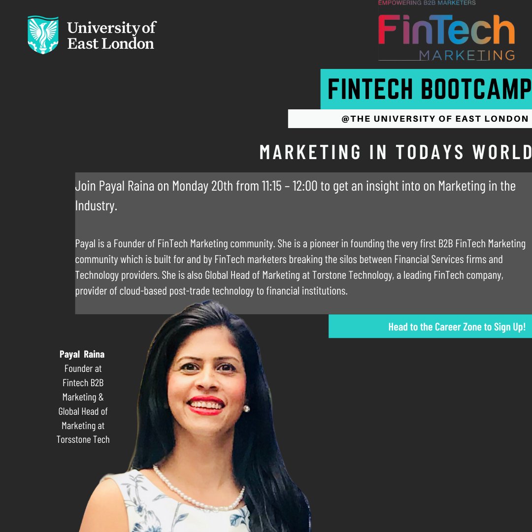 Royal Docks School of Business and Law at UEL (@sbl_uel) on Twitter photo 📢Announcing the #FINTECH BOOTCAMP for current students and recent graduates <a href="/UEL_News/">Uni of East London</a> with an impressive line up of external speakers <a href="/elphick_andrew/">Andy Elphick</a>; @nadia_hstarr; <a href="/Praina5/">Payal Raina</a>; George Coxon; Ritesh Jain.
Register👉fal.cn/3ig4G
#fintech
#cryptocurrency
#fintechnews 📢Announcing the #FINTECH BOOTCAMP for current students and recent graduates <a href="/UEL_News/">Uni of East London</a> with an impressive line up of external speakers <a href="/elphick_andrew/">Andy Elphick</a>; @nadia_hstarr; <a href="/Praina5/">Payal Raina</a>; George Coxon; Ritesh Jain.
Register👉fal.cn/3ig4G
#fintech
#cryptocurrency
#fintechnews