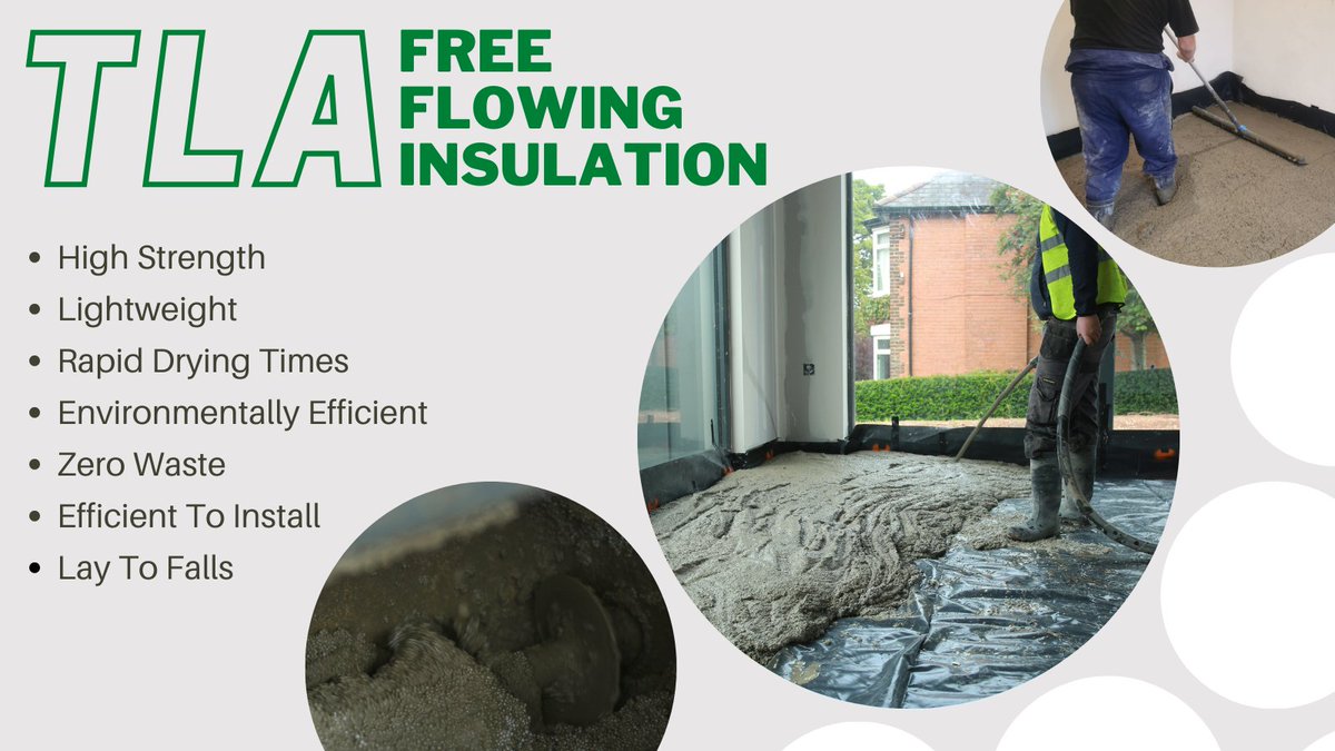 Co_Dunkall's tweet photo. We are proud to be approved installers of one of the most innovative products on the market right now, TLA (Thermal Lightweight Aggregate). TLA is a pourable insulation combining EPS beads, cement and water. See some of it's advantages below. Supplied by 
@EnergyStoreLtd https://t.co/rs0mxYn9RL