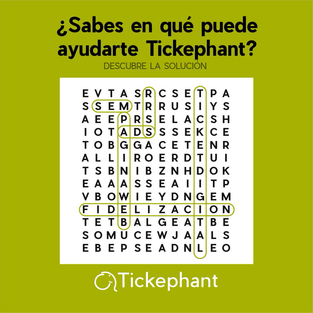 Tickephant's tweet photo. Hoy os traemos una sopa de letras 🔎

 A ver quien es capaz de encontrar los 7 SERVICIOS QUE OFRECE TICKEPHANT A TU NEGOCIO🕵️‍♀️🕵🏻‍♂️
¿Ya los has encontrado? 👀Te leemos 👇🏻

#sopadeletras #servicios #ticketdigital #paginaweb #seo #sem #fidelizar #onlinemarketing #digital https://t.co/MFAXR5fVvs