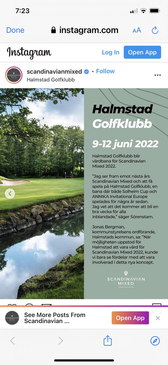I’m excited to have our <a href="/scandimixed/">Volvo Car Scandinavian Mixed</a> go to Halmstad Golf Club June 9-12 next year. Halmstad is a famous Swedish course and property that hosted the <a href="/TheSolheimCup/">The Solheim Cup</a> in 2007 and our ANNIKA Invitational Europe in 2017. <a href="/henrikstenson/">Henrik Stenson</a> <a href="/EuropeanTour/">European Tour Group</a> <a href="/LETgolf/">Ladies European Tour</a>