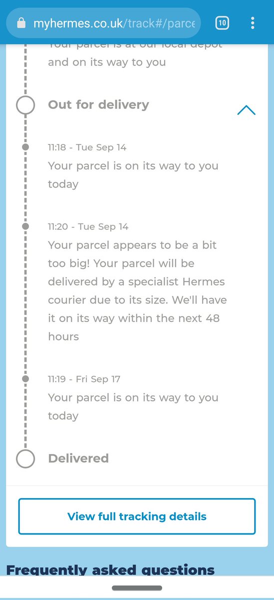 sciencebl0ck's tweet photo. @Hermesparcels I ordered a parcel from Amazon a week ago and it has been delayed twice on the tracker with no signs of showing up. This is unacceptable, what is going on?!?! https://t.co/tERM4YaJay