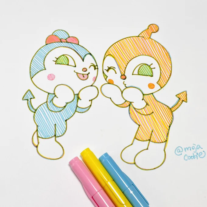 3色のペンでドキンちゃんとコキンちゃんを描いてみた 