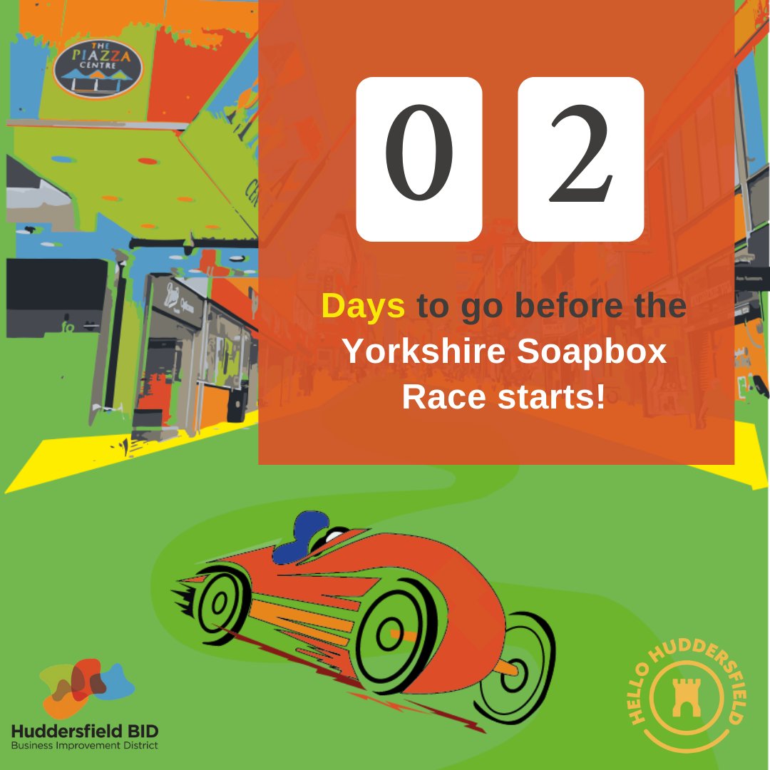 HuddersfieldBID's tweet photo. Only 2 days to go until the Yorkshire Soapbox Race in Huddersfield starting at 10am at the top of Cloth Hall Street in the town centre.

#huddersfield #Yorkshire #events #HuddersfieldBID #soapboxrace #Race #helloevents https://t.co/LOGqNrraCd