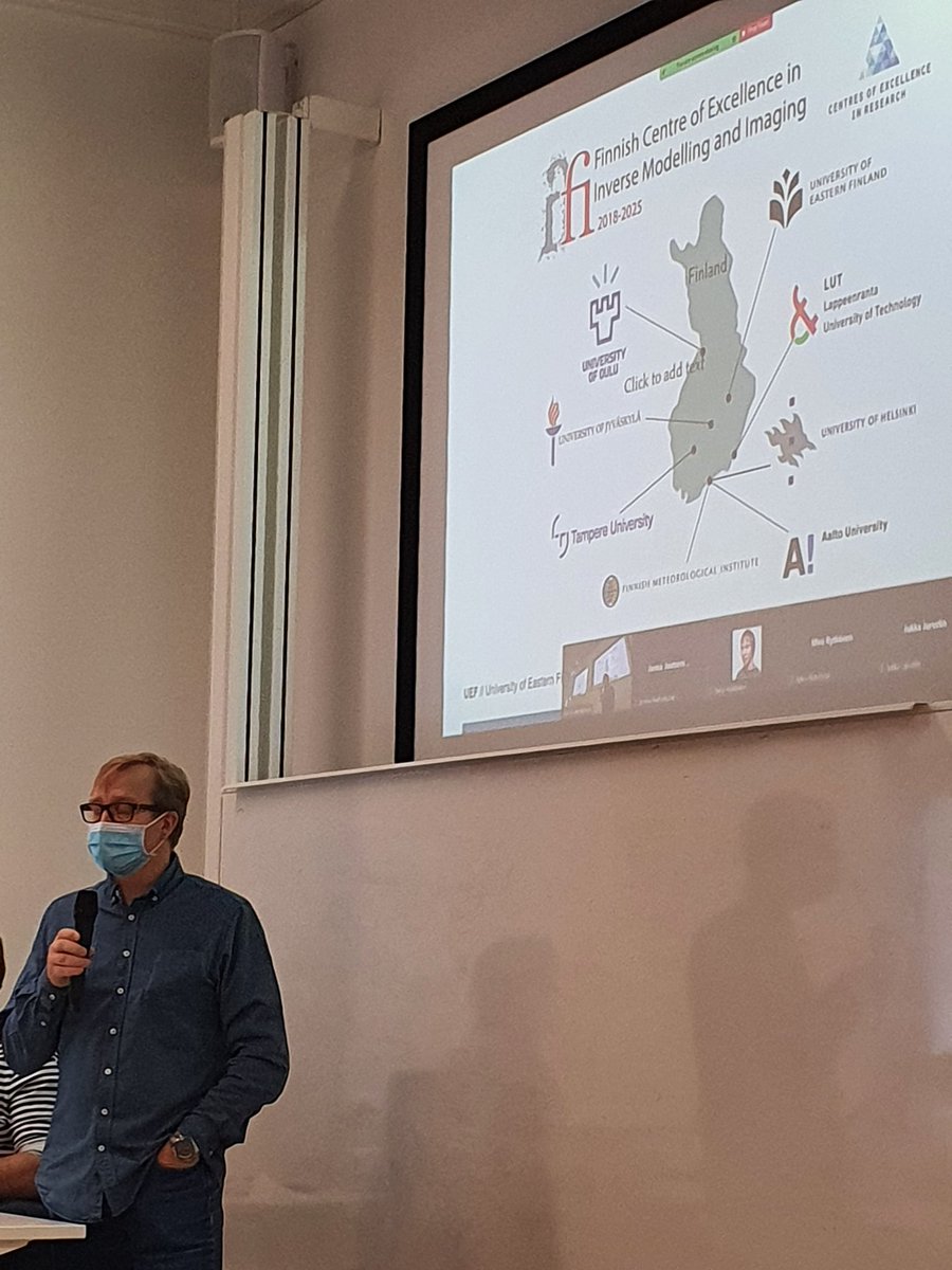 tmtarvainen's tweet photo. Applied Physics Day continues: Marko Vauhkonen talking about computational physics and inverse problems and @AnneleVirtanen about atmospheric physics @UniEastFinland #AppliedPhysics #SovFys https://t.co/AIkt3talkZ
