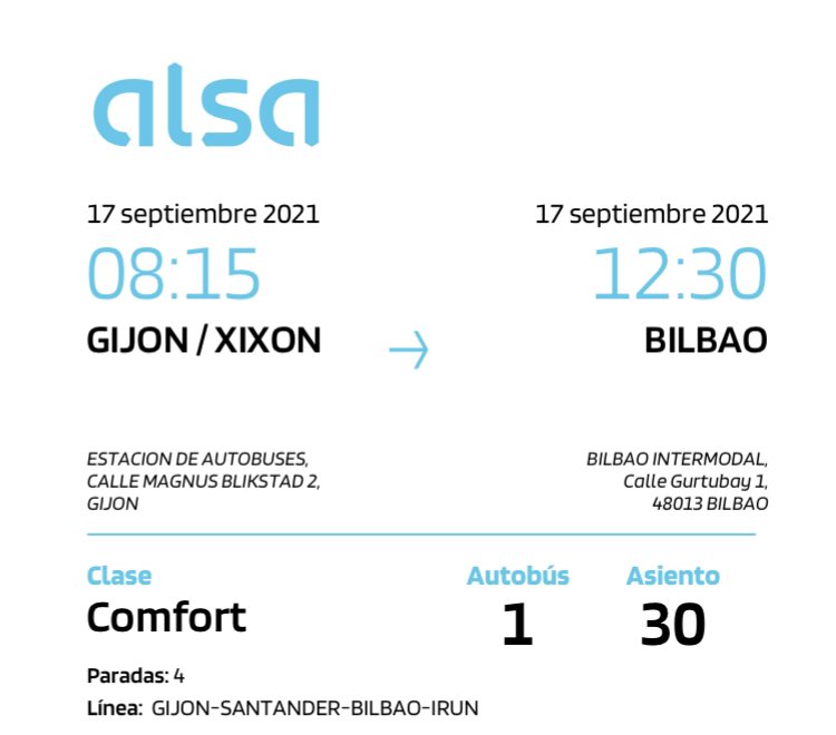 jsllana's tweet photo. Diferencia entre lo que compras y lo que realmente es. Un billete de @Alsa_autobuses trayecto Gijón-Bilbao, con 4 paradas y llegada a las 12.30h, se convierte el día del viaje en un trayecto con 9 paradas y llegada a las 13.30h #ALSAestafa https://t.co/CMnYBRSHq5