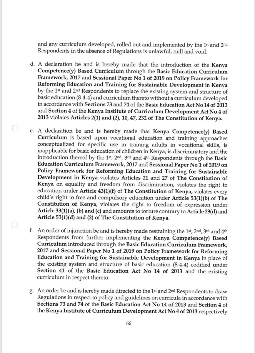 NelsonHavi's tweet photo. The petition challenging Competency Based Curriculum (CBC) has been filed. A request for a bench of not less than 5 Judges to hear it has been made. Read the petition and discover how the Ministry of Education has contravened every law and mismanaged education of children. ^DoS https://t.co/1mM8SISvcR