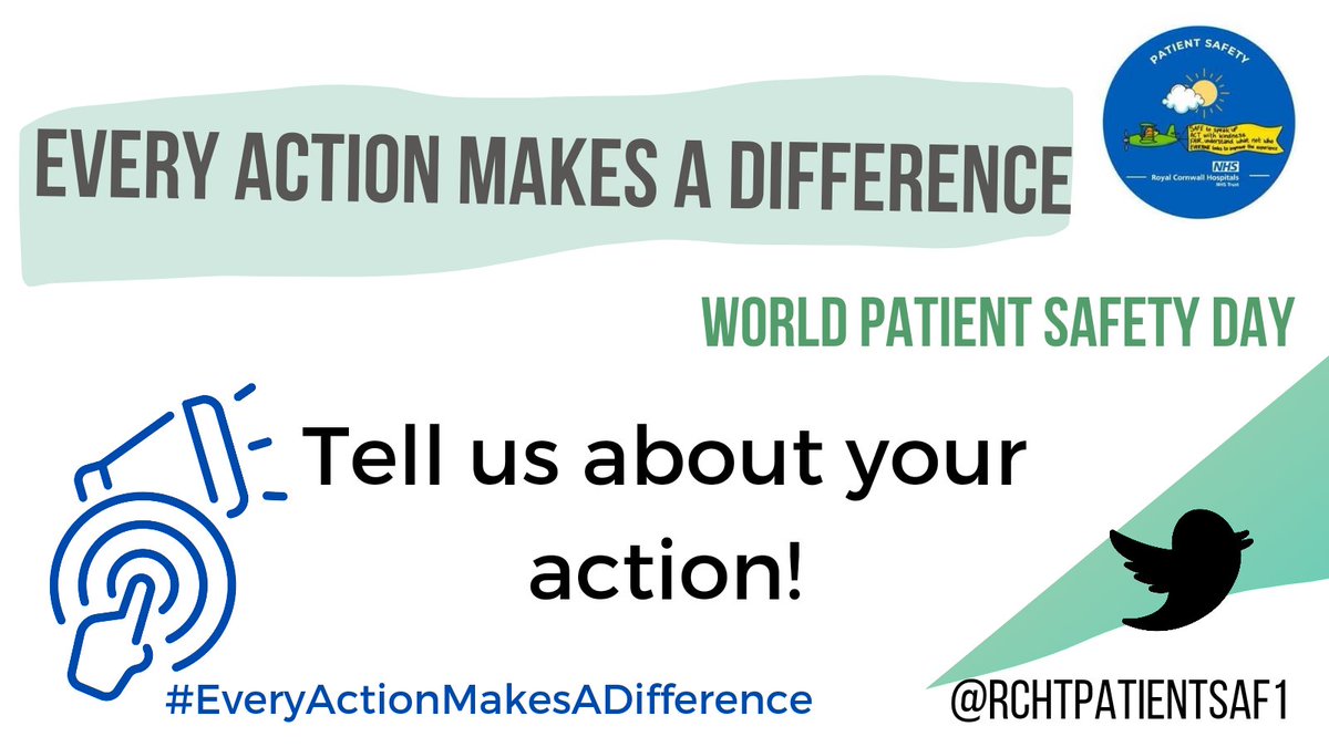 It's WORLD PATIENT SAFETY DAY! Everything we do makes a difference and we want to hear your actions and pledges to safety!

#WorldPatientSafetyDay #WPSD #WPSD2021 @RCHTPtExp <a href="/RCHTClinEffec/">RCHT Clinical Effectiveness</a> <a href="/Redsnapperswail/">Berni</a> <a href="/kimvon_o/">Kim O'Keeffe - BEM</a> <a href="/RCHTIPAC/">RCHT Infection Prevention and Control</a> <a href="/SWPatientsafety/">South West Patient Safety Collaborative</a> @sw_ahsn <a href="/naomi_burden/">Naomi Burden (She/her)</a> @rchtmaternity