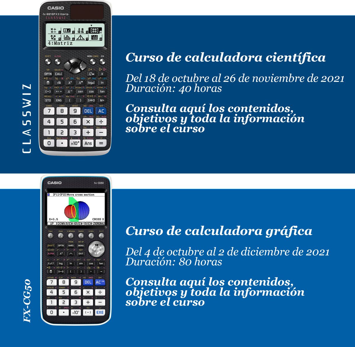 CASIOedu's tweet photo. 2ª Convocatoria de cursos gratuitos y homologados por el Ministerio de Educación sobre aplicaciones didácticas en el aula con calculadora científica o gráfica.
Recomendado para docentes de Secundaria y Bachillerato.
Formulario de inscripción: https://t.co/apJOWIfHOK https://t.co/tK4Nzu86jD