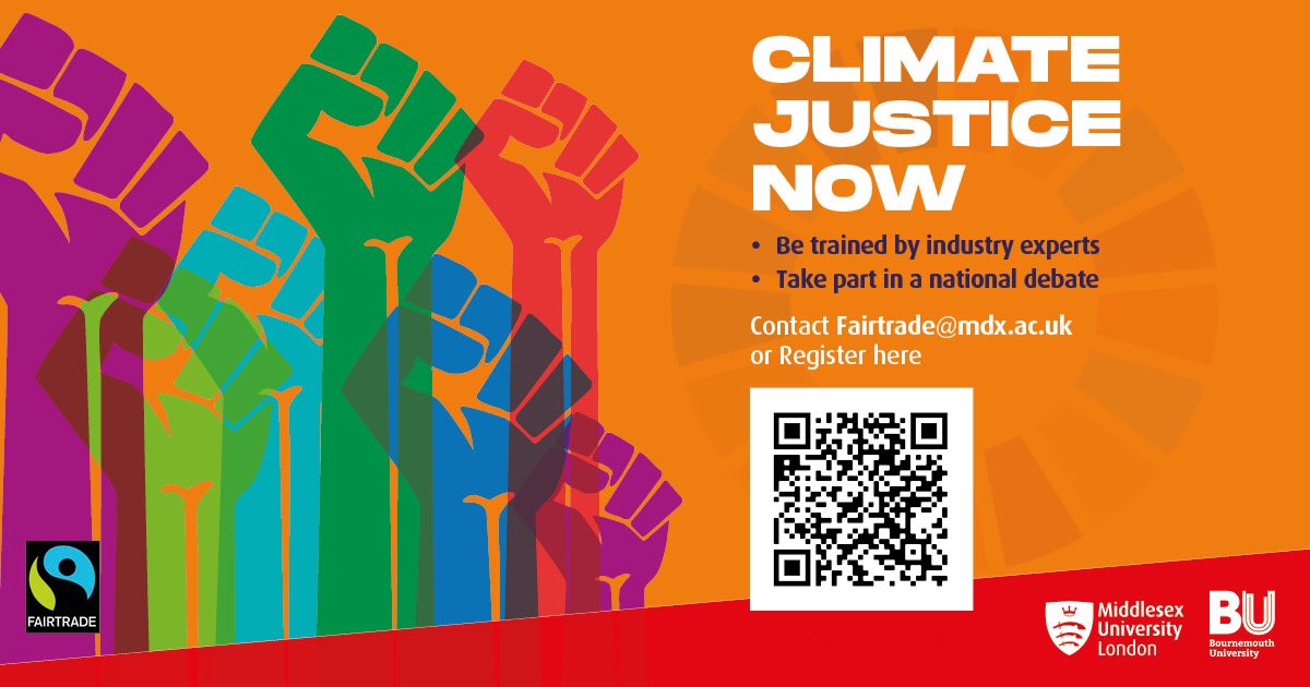 MDXFairtrade's tweet photo. FRIDAY FAIRTRADE FACT
passionate about climate justice, learn more from INDUSTRY EXPERTS gain confidence - make friends
๐ 7th Oct 21 climate justice programme & a debate opportunities .
๐head to Unihub/student-life/announcement/2021/09/climate-justiceprogramme for details https://t.co/Qh040lr9Kz