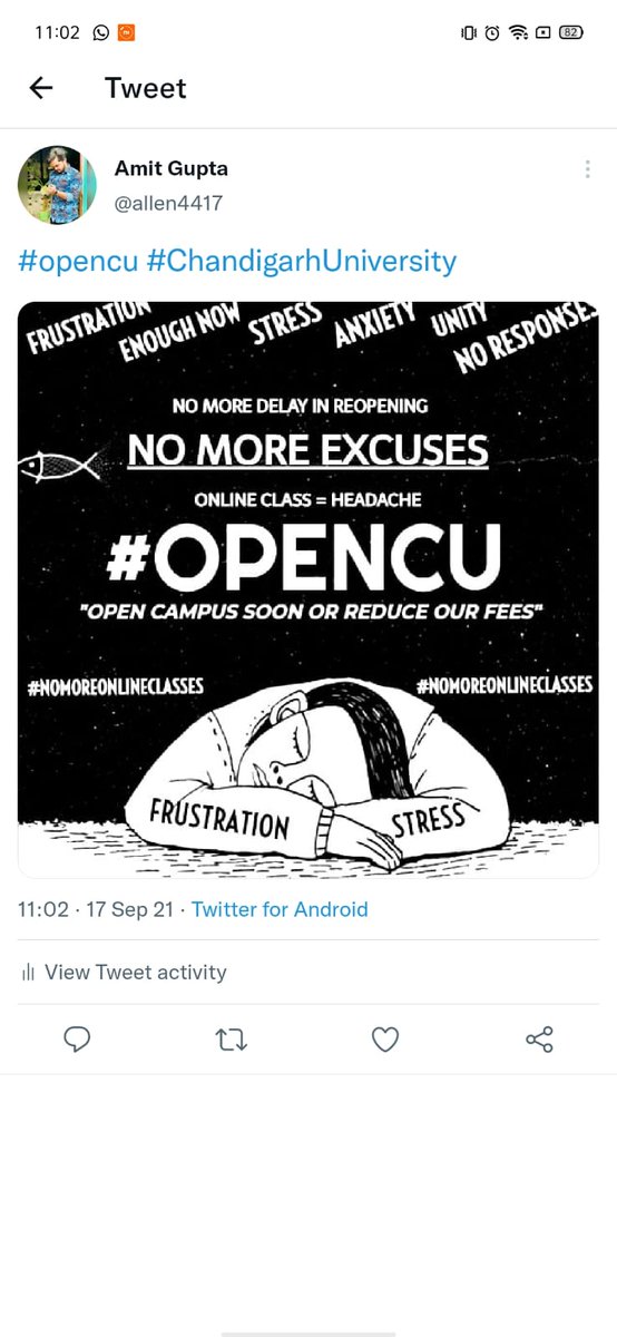 RahulGu21198050's tweet photo. We are tired of Online Classes @cugharuan 
#OpenCu
#opencu
#ReopenCampus 
#NoMoreOnlineClasses https://t.co/REiShTqB04