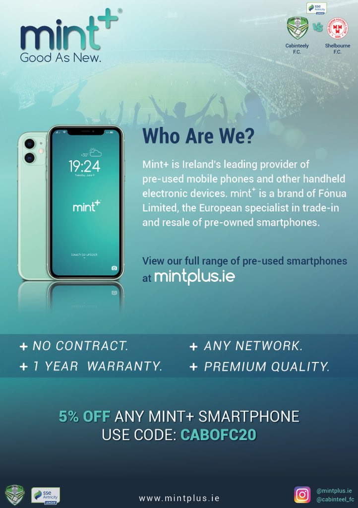First team man of the match sponsors <a href="/Mintplusphones/">Mint+</a> are offering Cabo members 5️⃣% off by using the Code: CABOFC20