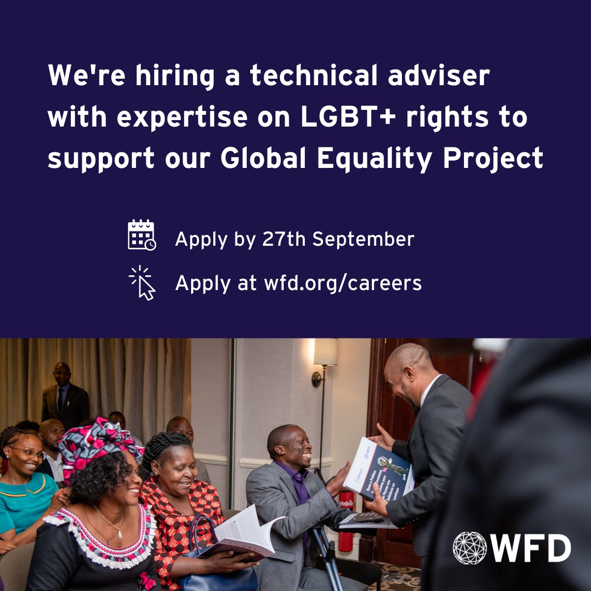 WFD_Democracy's tweet photo. Our Global Equality Project aims to strengthen the inclusion of women, girls and LGBT+ people in democratic processes. To  achieve this, we are looking for a technical adviser with expertise on LGBT+ rights and programming interventions.  

Read more👉
https://t.co/DSxxuW5us0 https://t.co/VHaljYpQ4b