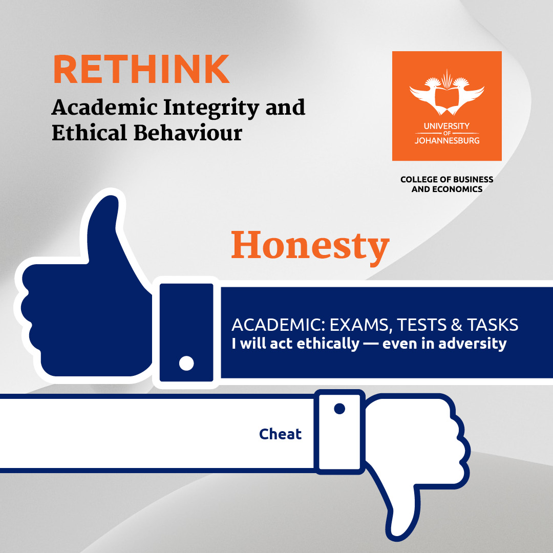 UJAccountancy's tweet photo. Academic integrity and ethical behaviour:

Virtues and personal skills shaping positive citizenship, conduct, reputation and value systems of tomorrow’s business leaders!

#academicintegrity #ethicalbehaviour #CBE https://t.co/y3fWtMJ7Gt