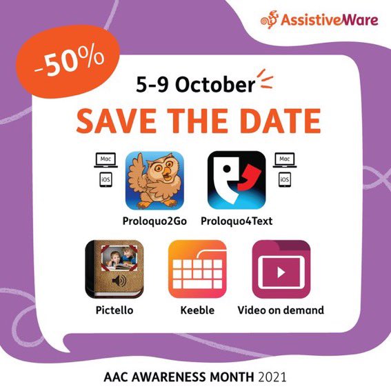 AlexEscola's tweet image. Entre el 5 y el 9 de octubre, descarga proloquo2go y todas las apps de @AssistiveWare al 50%! Aprovecha la oportunidad si necesits un SAAC!