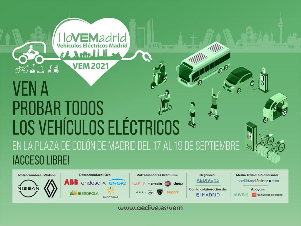 Lineamadrid's tweet photo. ¿Quieres probarlos? 🚗🔌
«#VEM2021 - Feria del vehículo eléctrico de Madrid» 
@Feria_VEM 👉 https://t.co/FxfHH17cgP
#Movilidad https://t.co/b50PaR7LzO