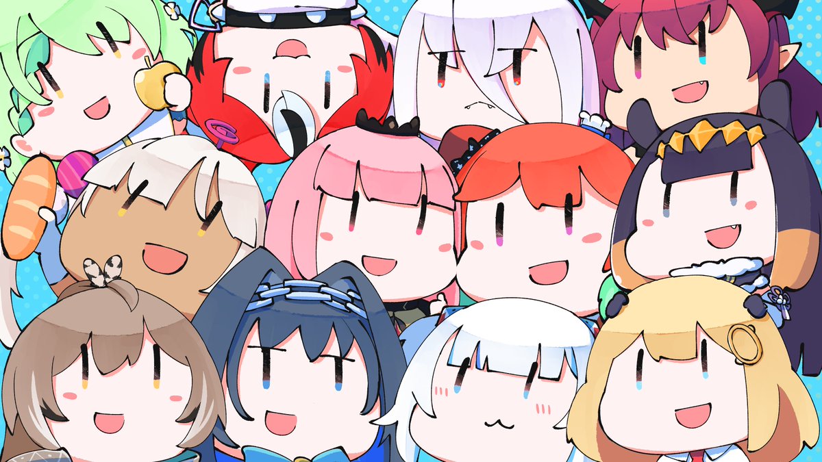 ceres fauna ,gawr gura ,hakos baelz ,irys (hololive) ,mori calliope ,nanashi mumei ,ninomae ina'nis ,ouro kronii ,takanashi kiara ,tsukumo sana ,watson amelia multiple girls 6+girls pink hair green hair blue hair red hair holomyth  illustration images