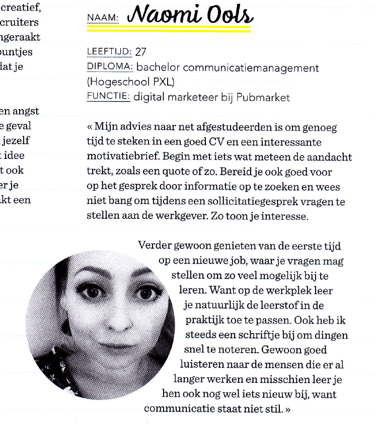 HerveVandeWeyer's tweet photo. Of ik trots ben op "mijn" studenten Communicatiemanagement? En of! In juni afgestudeerd en dan onmiddellijk aan de slag. En dan mag je ook nog in de PUB. 
Het volledige artikel: https://t.co/XbKpe6KmyK

@jborrenberghs @PUBnl @Evyvanr @LaurienCelis @DeKimCa @ketchumbrussels https://t.co/PdzpeMoE8K