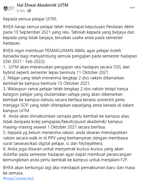 uitmofficial's tweet photo. Pemakluman oleh Bahagian Hal Ehwal Akademik #UiTM 
@heauitm kepada para pelajar.
Sumber https://t.co/zievxjkfqg 
#UiTMprihatin
#UiTMdihatiku https://t.co/Ibu4OQtcRe