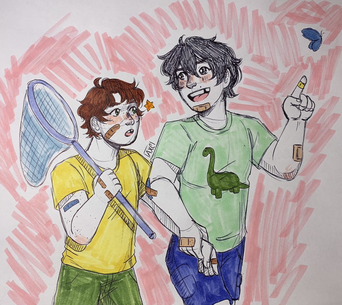 serpentkisser's tweet photo. #luckybreakweek Day 4: Childhood Friends. They’re the nerdy boys that go off exploring, fascinated by dinosaurs and bugs. They’re the same age but Luca is taller until puberty. #IdentityV #identityVイラスト #lucabalsa #luckyguy #luckybreak #IdentityVfanart https://t.co/riWw817Jd5