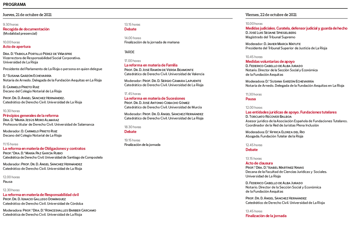 Los días 21 y 22 de octubre celebramos en <a href="/unirioja/">Universidad de La Rioja</a> el Congreso "La reforma de la legislación civil en materia de discapacidad", en modalidad presencial y online.
👉Inscripciones: forms.office.com/r/nbYg7svQbS