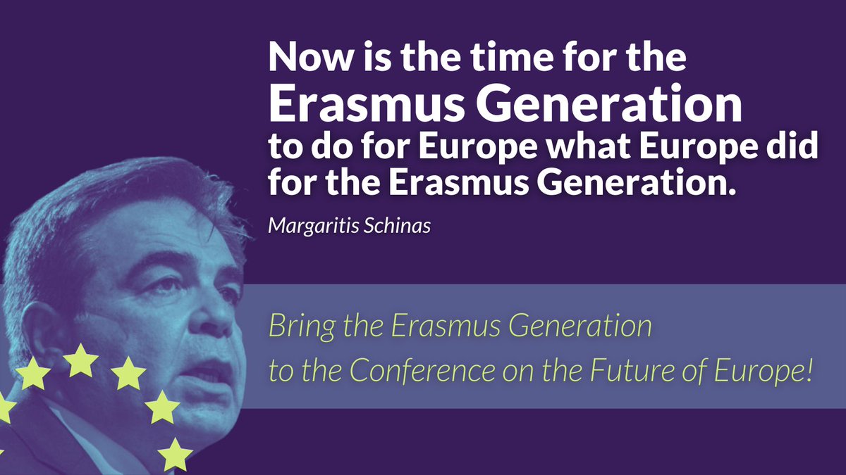 Now is our time! 🙋📣 <a href="/MargSchinas/">Margaritis Schinas</a> 

ESN wants the #ErasmusGeneration present at the Conference on the Future of Europe! #CoFoE 🇪🇺 

Read our open letter ➡️ bit.ly/2YbcvAw