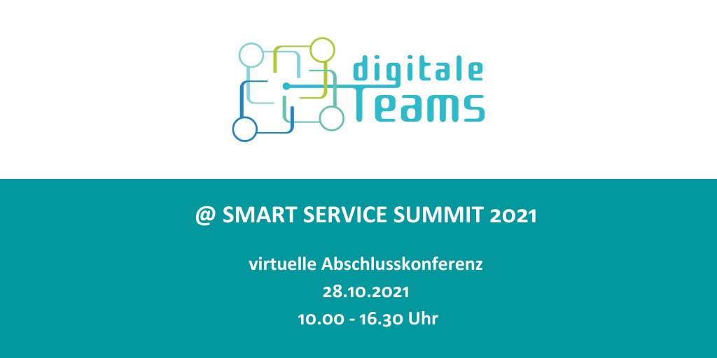 digitaleteams's tweet photo. Wir sind mit einem virtuellen Messestand+einer Session im Networking Room bei der Abschlusskonferenz des Technologieprogramms @SSW_by_IIT II des @BMWi_Bund dabei!
Mehr Infos ➡️https://t.co/pyw73EH0tS
Zur Anmeldung ➡️ https://t.co/Y8XdpfxC2Y
#smartservicewelt #digitaltechnology https://t.co/9CMdN7stHt