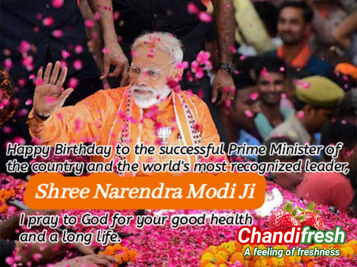 भारत के यशस्वी प्रधानमंत्री श्री <a href="/narendramodi/">Narendra Modi</a> के 71वें जन्मदिवस पर हार्दिक बधाई एवं शुभकामनाएं । ईश्वर आपको  अच्छा स्वास्थ्य और दीर्घायु दे तथा आप  देश सेवा मे सलग्न रहे। आप के नेतृत्व में देश तरक़्क़ी की ओर सदैव बढ़ता रहे ।

#HappyBdayModiji 
#chandifresh