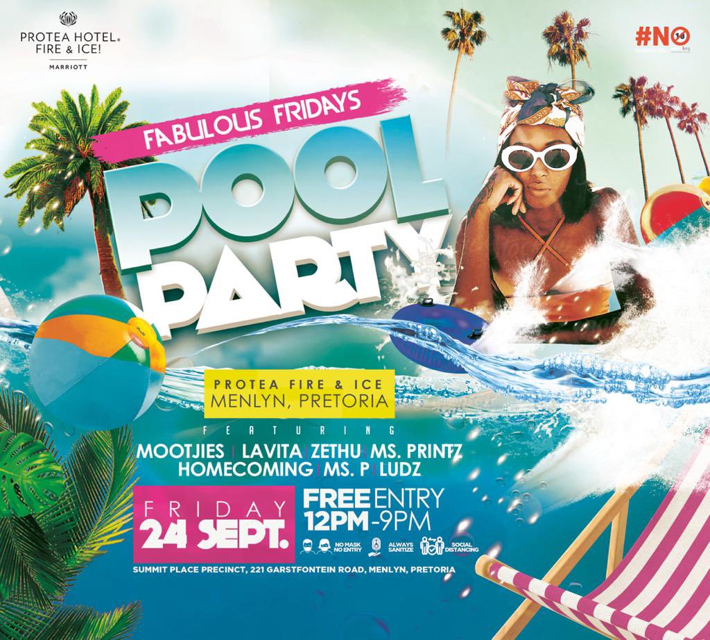 Spring has sprung and we’re bringing you a #FabulousPoolParty! So bring your good vibes and join us on Friday, 24th September 2021👙👒🌴🍹⛱

FREE ENTRY WITH LIMITED SPACE!!
No Mask No Entry. 😷 
Venue: <a href="/FireandIceME/">PH Fire & Ice! Menlyn</a> 
Hot female line up ( See poster for details)

#fabulousfridays