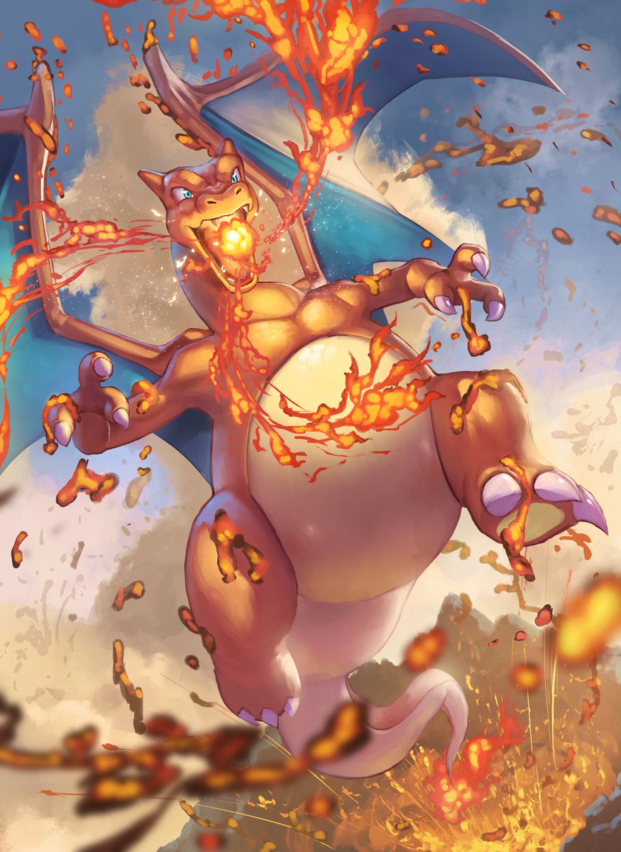 charizard fire pokemon (creature) no humans claws flame-tipped tail solo fangs  illustration images