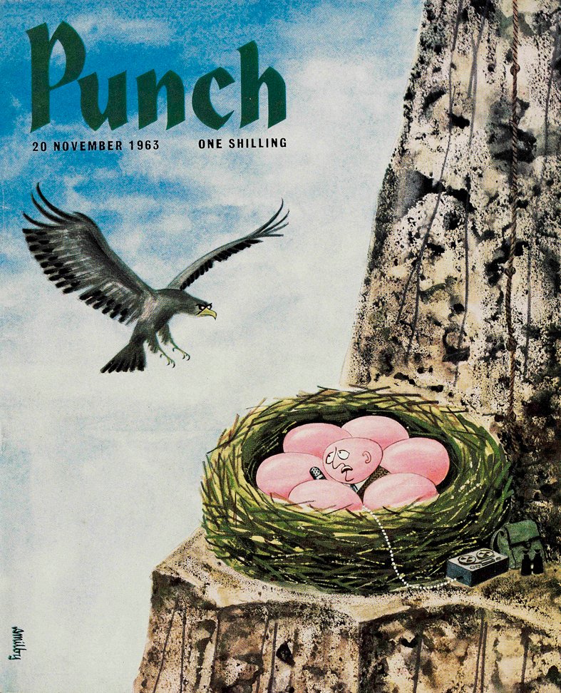 PunchBooks's tweet photo. Today's PUNCH colour cover. By Smilby (Francis Wilford-Smith) 1963. #wildlife #birds #ornithology #nature #technology #recordings #nests #taperecorders #eggs #eagles https://t.co/xve1vlKG86
