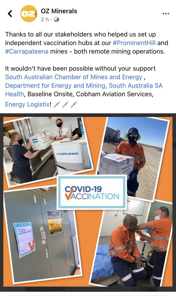 Raf Sciezka Pfizer x 3 (@rafsciezka) on Twitter photo Improving vaccination rates in remote mining communities - Well Done @OZMinerals and <a href="/SAHealth/">SA Health</a> - leading from the front and challenging what else we can do 👏👏 <a href="/StephenWadeMLC/">Stephen Wade</a> <a href="/marshall_steven/">Steven Marshall</a> <a href="/Mining_EnergySA/">SACOME</a> Improving vaccination rates in remote mining communities - Well Done @OZMinerals and <a href="/SAHealth/">SA Health</a> - leading from the front and challenging what else we can do 👏👏 <a href="/StephenWadeMLC/">Stephen Wade</a> <a href="/marshall_steven/">Steven Marshall</a> <a href="/Mining_EnergySA/">SACOME</a>