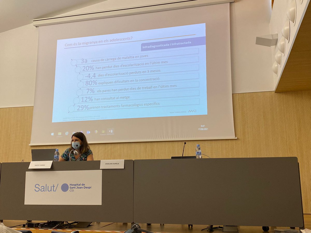 La #migraña es la 3a carga de enfermedad en #adolescentes. Los adolescentes están infradiagnosticados e infratratados - solo un 12% han consultado a un médico y de ellos solo un 29% toman medicamentos específicos para la migraña según la Dra. Torres Ferrús (@Marta_Tag).