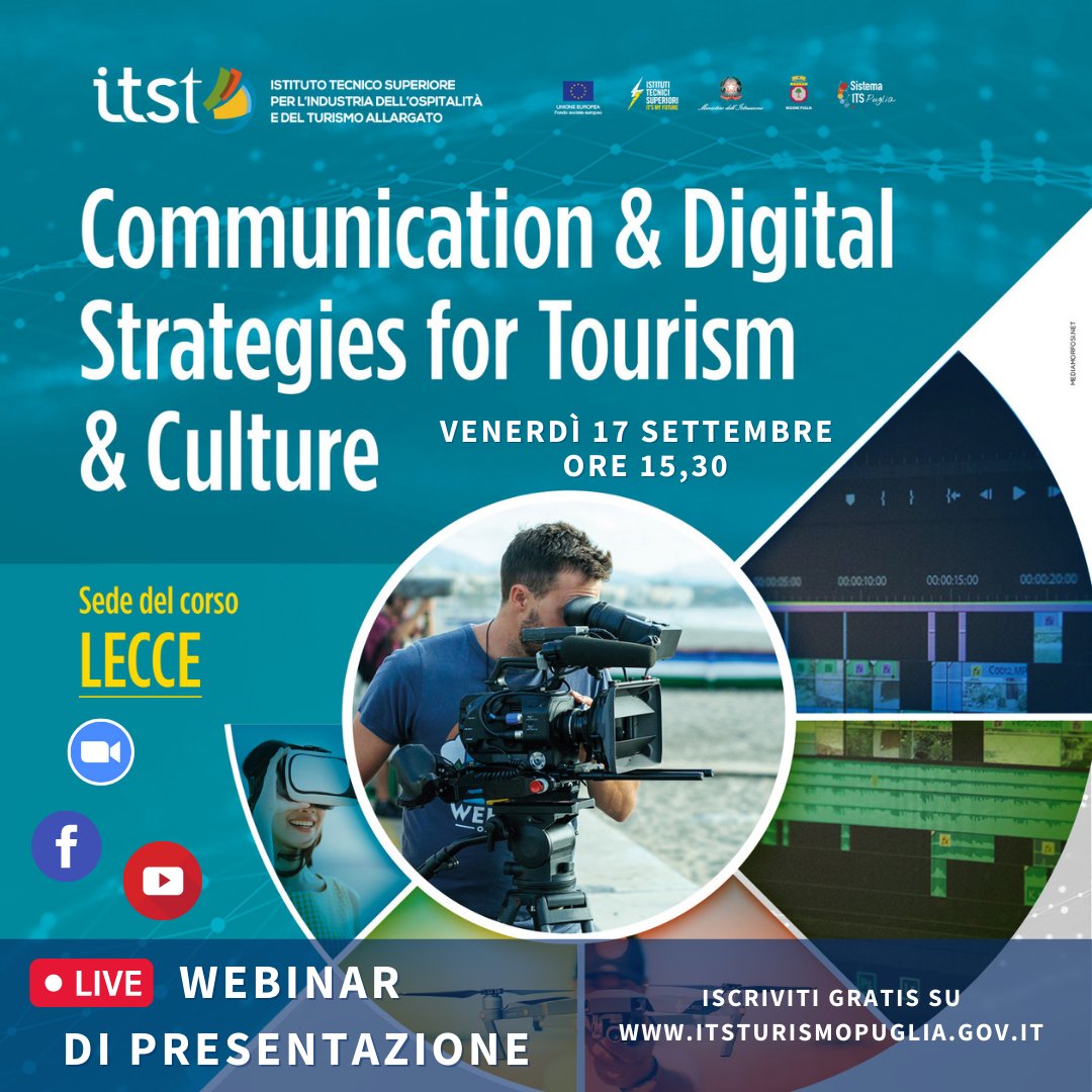 Diventa un professionista del digitale attraverso le produzioni audiovisive come strategie di comunicazione!
Alle 15.30 segui il Webinar di presentazione del corso in “Communication &amp; Digital Strategies for Tourism &amp; Culture” su Zoom oppure sul nostro Fb!
us02web.zoom.us/webinar/regist…