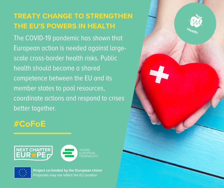 JEF_Europe's tweet photo. The #COVID-19 #pandemic has shown that individual countries are not prepared to deal with large-scale cross-border #health threats. We need a #HealthUnion to protect the lives of Europeans.

Endorse our #CoFoE proposal:
https://t.co/9Jhmeg9OXV
#NextChapterEurope #TheFutureIsYours https://t.co/yLfjXEJn2D
