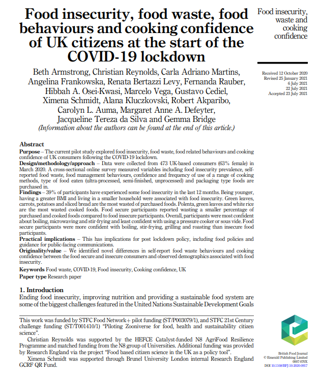 sartorialfoodie's tweet photo. New paper Klaxon: 
•39% participants exp some food insecurity
•9% purchased 7% cooked foods wasted
•Cooking confidence varied by food (in)security
https://t.co/y7bxI7Hld8
@EmeraldGlobal https://t.co/18kawYkzSe