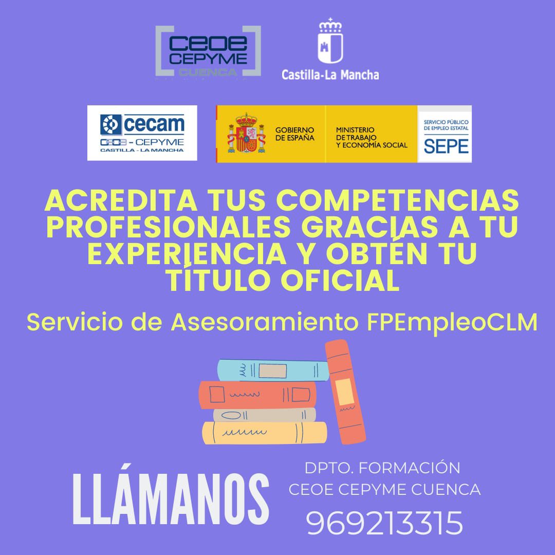 unicoprovencio's tweet photo. Acredita oficialmente tu experiencia laboral y obtén tu título. Llama y di que vas de parte de UNICO #ElProvencio @_CECAM @empleo_SEPE @JCCMCuenca https://t.co/aJG8uaK1KH